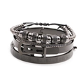 Macro detail of men's matte black jewelry set featuring Roman numerals and zircon - Crown Skull Roman Numerals Bracelet Combination (Style 1) / Gun Black