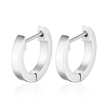 Minimalist silver stainless steel 9mm hoop earrings with single row pavé diamond inlay - No Zircon Simple Style / Steel