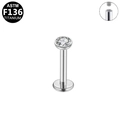 ASTM F136 titanium labret stud with internal thread and clear round cubic zirconia - Round Zirconia / Internal Threaded / Silver
