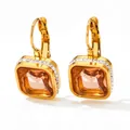 French vintage gold earrings with square peach crystal and sparkling rhinestones - Gold Coffee (KDE959)