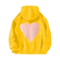Bright yellow fleece hoodie featuring pink heart and Love Yourself print with front pocket - Yellow