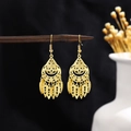 Ethnic gold hollow tassel earrings with bohemian leaf pendants and bell design - E2727-3 Intricate Teardrop Dangle
