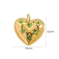 Herzanhänger aus 14K vergoldetem Edelstahl mit sechs grünen Kristallen, Größe 15mm x 15mm - Grasgrün