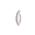 Silver navel ring featuring curved row of sparkling pink cubic zirconia stones - Curved Pave Zirconia