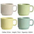 Ceramic striped mug set in pastel colors with 260ml capacity and D-shaped handle - Set of 4 (Beige/Light Green/Light Yellow/Cyan)