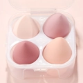 Detail of four teardrop-shaped makeup sponges in a clear dustproof storage box - 4 Pcs Boxed Smoky Pink Series