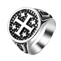 Anello croce di Gerusalemme da uomo in acciaio inossidabile con finitura retrò - US 10 / Argento Vintage (Scaffale 28)