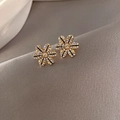 Elegant gold flower stud earrings with white micro-crystals and black petal accents - No.20 Gold Full Diamond 6-Petal Flower (SSS0272)