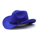 Detailed view of royal blue wool felt cowboy hat with black belt and silver buckle - M (56-58cm) Adjustable / Sapphire Blue