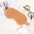 Plush teddy fleece sleep mask in camel brown with silk-like elastic strap for comfort - Khaki