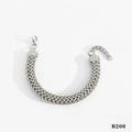 Silver stainless steel chevron link bracelet with lobster clasp and extension chain - Silver Herringbone Weave Stainless Steel Bracelet (B200)