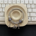 Silver charm bracelet with purple glass beads, elephant, and heart pendants - Blue Cupid & Elephant Bracelet