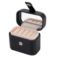 Mini black PU leather jewelry box with silver clasp and velvet interior storage - Black