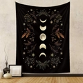 Close-up of black moon phase tapestry featuring winter botanicals and snowflakes - 73X95CM / Brushed Fabric / GT202607