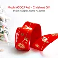 3.2cm wide red Christmas satin ribbon with gold foil reindeer and Santa Claus motifs - ASD03 Red - Reindeer & Gifts / 3.2CM Wide - 5 Yards (Approx. 46CM)