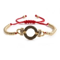 Red braided rope bracelet with gold beads and a black and white zircon pavé ring - Black Zircon Gold Beads Red Rope