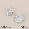 Minimalist silver pleated irregular earrings in stainless steel, 24x22mm size - Style D (KE115348-KFC)