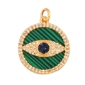 Golden Evil Eye charm pendant with green malachite texture and blue zircon details - Malachite Evil Eye