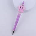 Close-up of pink elephant silicone beaded pen with glitter barrel and rhinestone detail - Purple Elephant