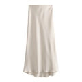 Elegante gonna midi in raso champagne a vita alta con trama liscia e setosa - XS / Bianco Sporco