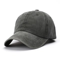 Detail view of washed dark grey cotton baseball cap with textured fabric and stitching - Adjustable / Army Green
