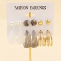 6-pair earring set featuring gold hoops, white pearls, and marble resin heart studs - Heart Marble Multi Material (17)