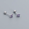 S925 sterling silver four-leaf clover stud earrings with purple zircon stones - Platinum Plated Purple Zirconia