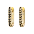 Minimalist S925 silver gold-plated rectangular earrings with black cubic zirconia stones - Gold Rectangle Black Zirconia Ear Buckle