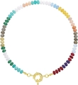 Bohemian colorful natural stone beaded necklace with large golden spring clasp - Style 26 (6mm)