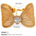 Bracelet maille papillon doré avec cristal en cœur et chaîne réglable de 16+5cm - Blanc