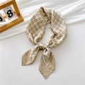 Champagne gold silk square scarf with white geometric patterns and ethnic border design - Windmill Zigzag Khaki