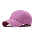 Detail view of pink washed cotton baseball cap with curved brim and reinforced stitching - Adjustable / Adult Washed Pink