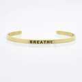 Minimalist 4mm gold stainless steel cuff bracelet engraved with BREATHE message - BREATHE
