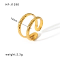 Golden titanium steel double-layered ring with hammered texture and open design - Double-Layer Parallel Hammered Style (HF-J1290)