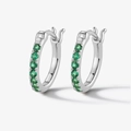 Silver S925 huggie hoop earrings featuring round green cubic zirconia stones - Green Rhinestone (5191138805178) / 925 Silver / Silver