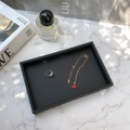Velvet jewelry tray with gold fan necklace and silver diamond ring on marble background - PU Leather / Small Empty Tray / Black