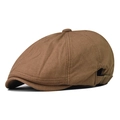 Classic brown newsboy cap for men and women featuring vintage canvas fabric and side buckle - Adjustable / Brown