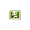 Italian modular charm in stainless steel featuring a green enamel panda design - Cartoon Panda Style (Y195)