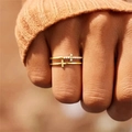Chic double-layer golden ring for women with minimalist cross design and small crystals - US 5 / White Gold