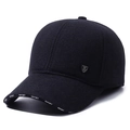 Classic black winter baseball cap with fleece lining, ear protection, and metal logo - M Label Navy Blue