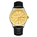 Men's quartz watch with gold dial, dual calendar and black crocodile leather strap - Gold Case Gold Dial Black Leather Strap