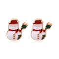 Festive white snowman earrings with red hat and green broom detail in enamel finish - Snowman Style 1