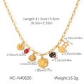 Detail view of gold necklace with sun, moon, and heart charms including size dimensions - Sun Heart Star Charms (HC-N40630)