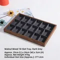 18-grid walnut wood jewelry tray with dark grey lining for ring and earring storage - Walnut 18-Grid Tray Dark Grey