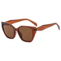 Chic amber brown polygon cat-eye sunglasses with translucent frames for a stylish look - Tea Frame Tea Lens