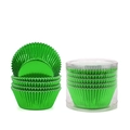 Bright green metallic foil cupcake liners in a clear cylinder pack for baking - Aluminum Foil Liner / Green