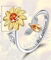 Rotating sunflower and bee anxiety ring with You are my sunshine engraving - Adjustable Open / Bee and Small Flower (Engraved)