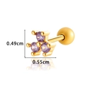 Golden stainless steel stud earring with purple zircon cluster and screw ball back - 0178-2# Gold Purple
