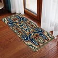 Tappeto passatoia mandala bohémien con motivi geometrici su pavimento in legno scuro - 40x60cm / Mandala Blu e Rosso