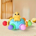 Sensory baby toy with blue base and colorful textured grips featuring a yellow chick figure - Dinosaur Ball - Blue